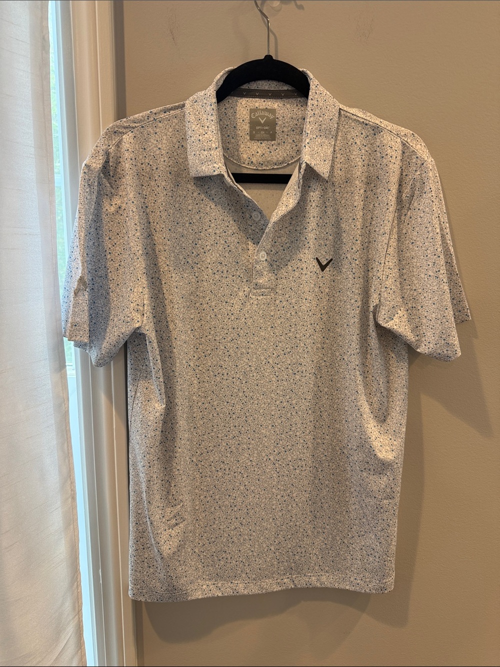 Callaway Men’s White Polo with Blue Micro-Dot Print nwot